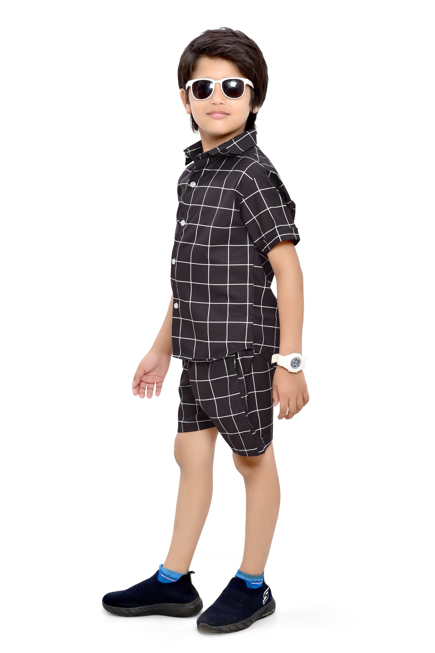 Stylish Black Big Checks Printed Cotton Co-Ord Set for Boys - Stylist