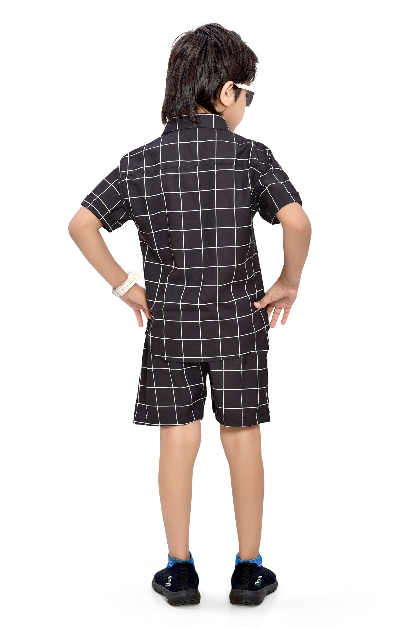Stylish Black Big Checks Printed Cotton Co-Ord Set for Boys - Back