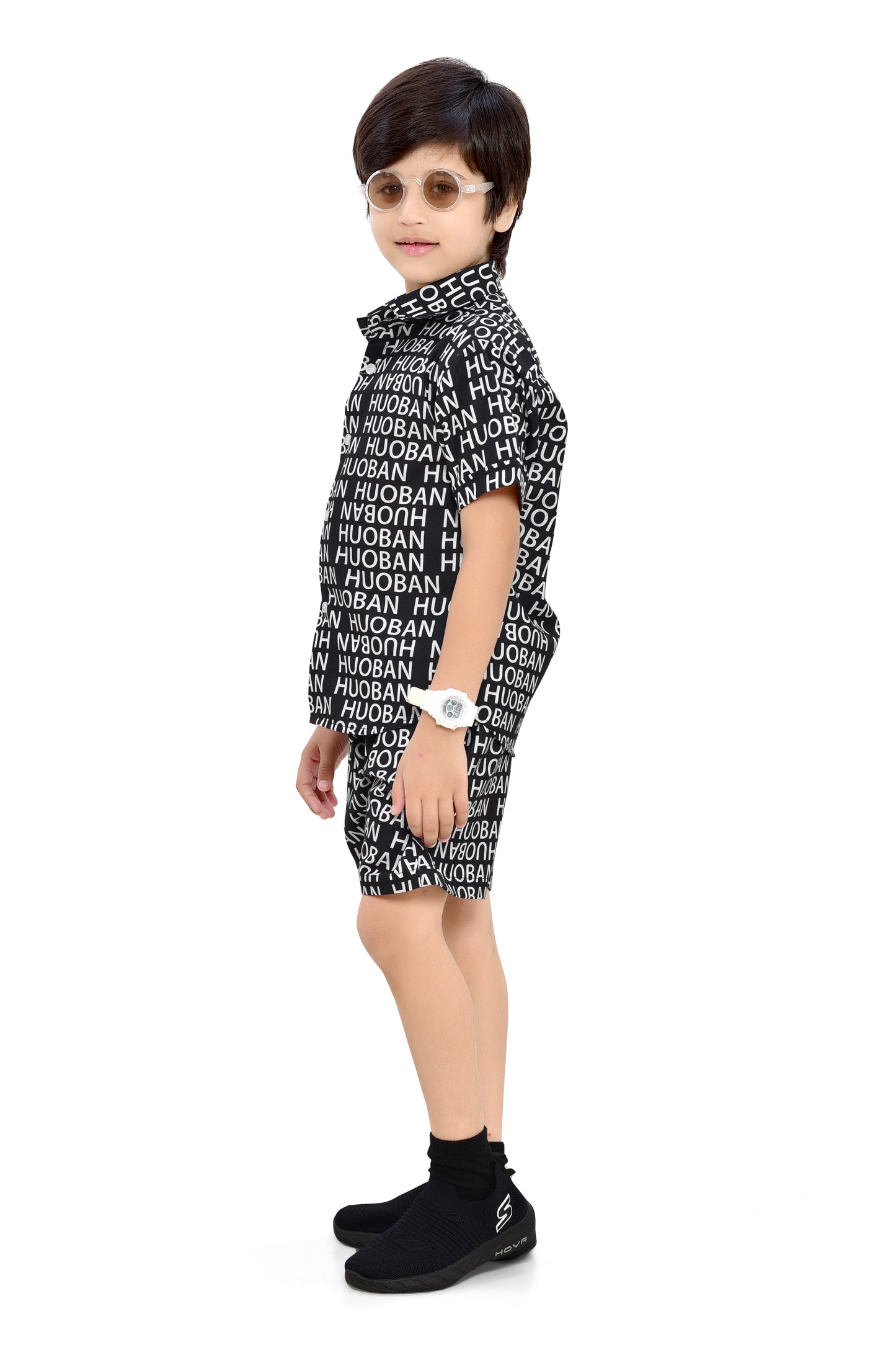 Stylish Black Text Printed Cotton Boys Co-Ord Set - Stylist