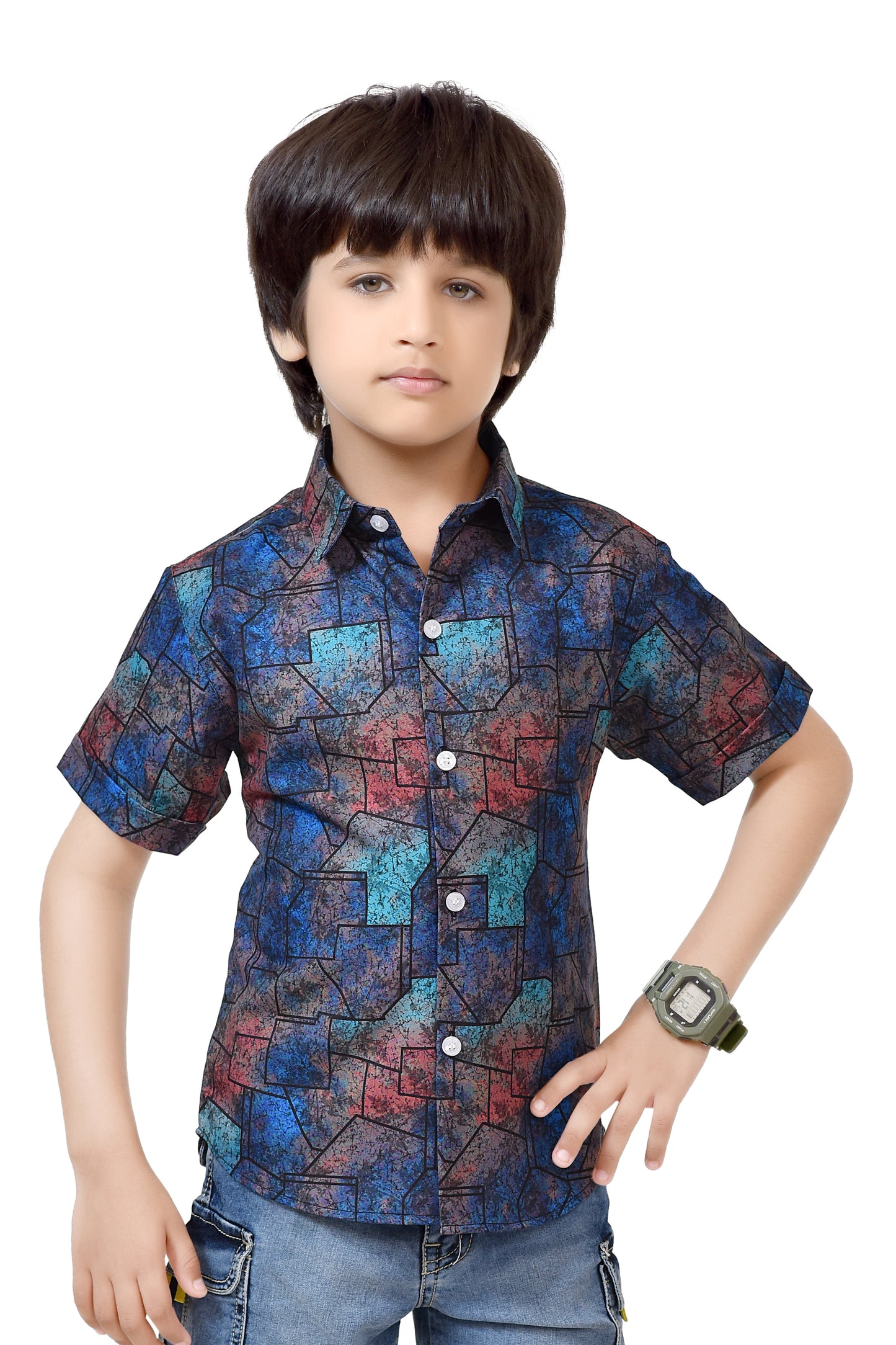 Stylish Printed Pure Cotton Half Sleeve Shirt For Boys – Front