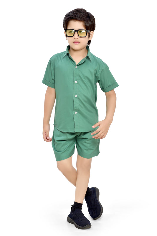 Summer Ready Plain Light Green Boys Cotton Co-Ord Set - Club96