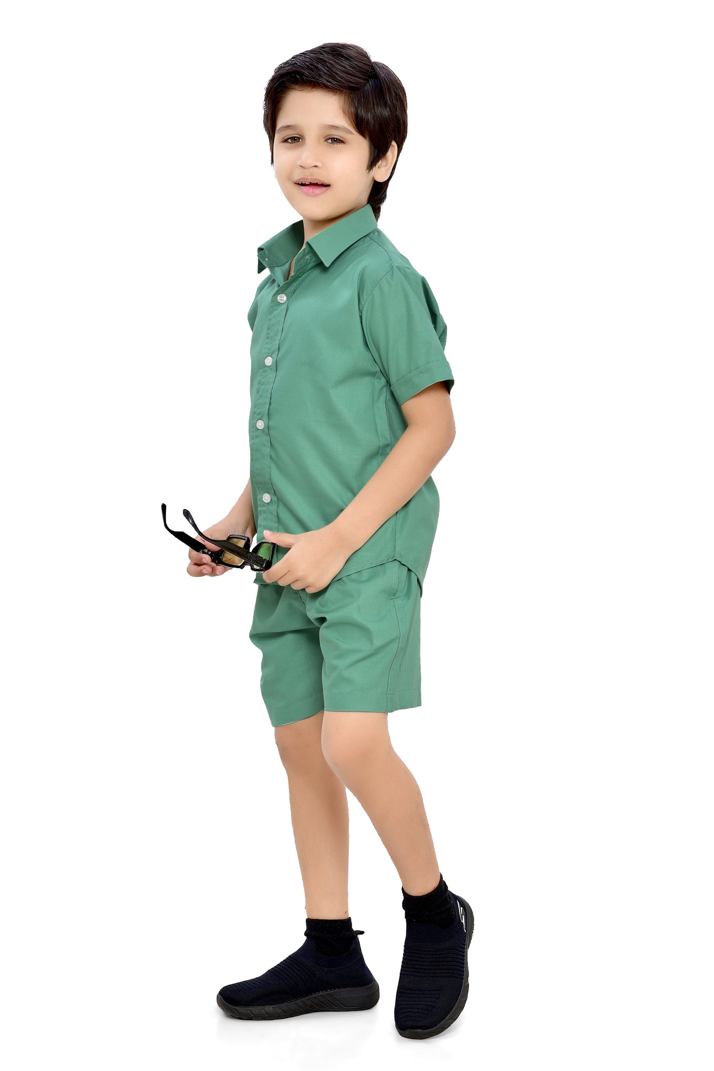 Summer Ready Plain Light Green Boys Cotton Co-Ord Set - Stylist