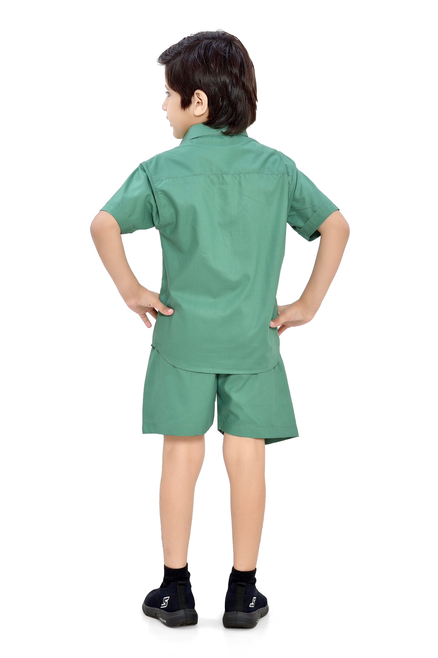 Summer Ready Plain Light Green Boys Cotton Co-Ord Set - Back