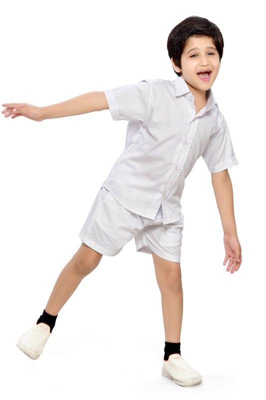 Summer Special Plain White Cotton Co-Ord Set for Boys - Club96