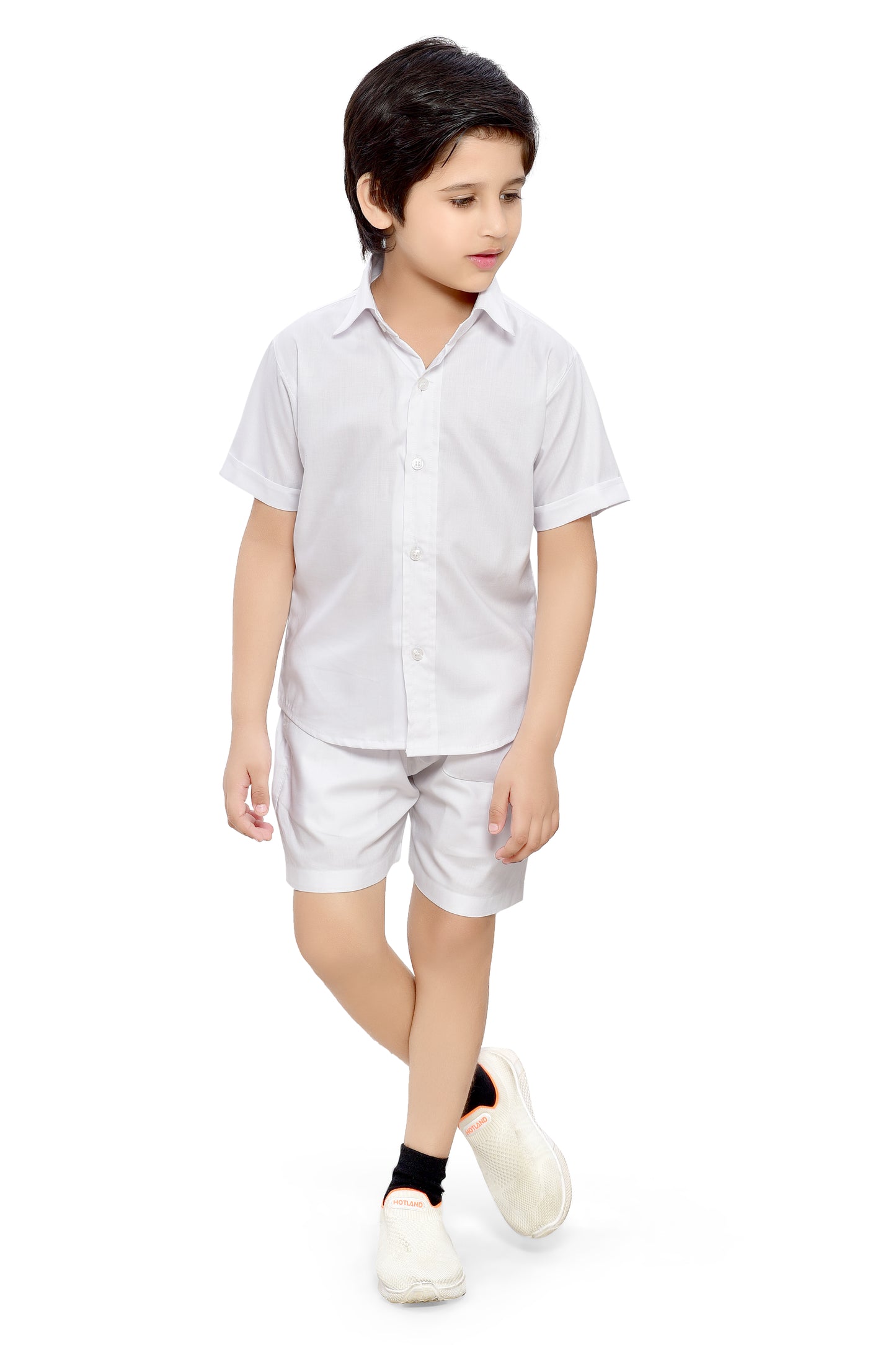 Summer Special Plain White Cotton Co-Ord Set for Boys - Front