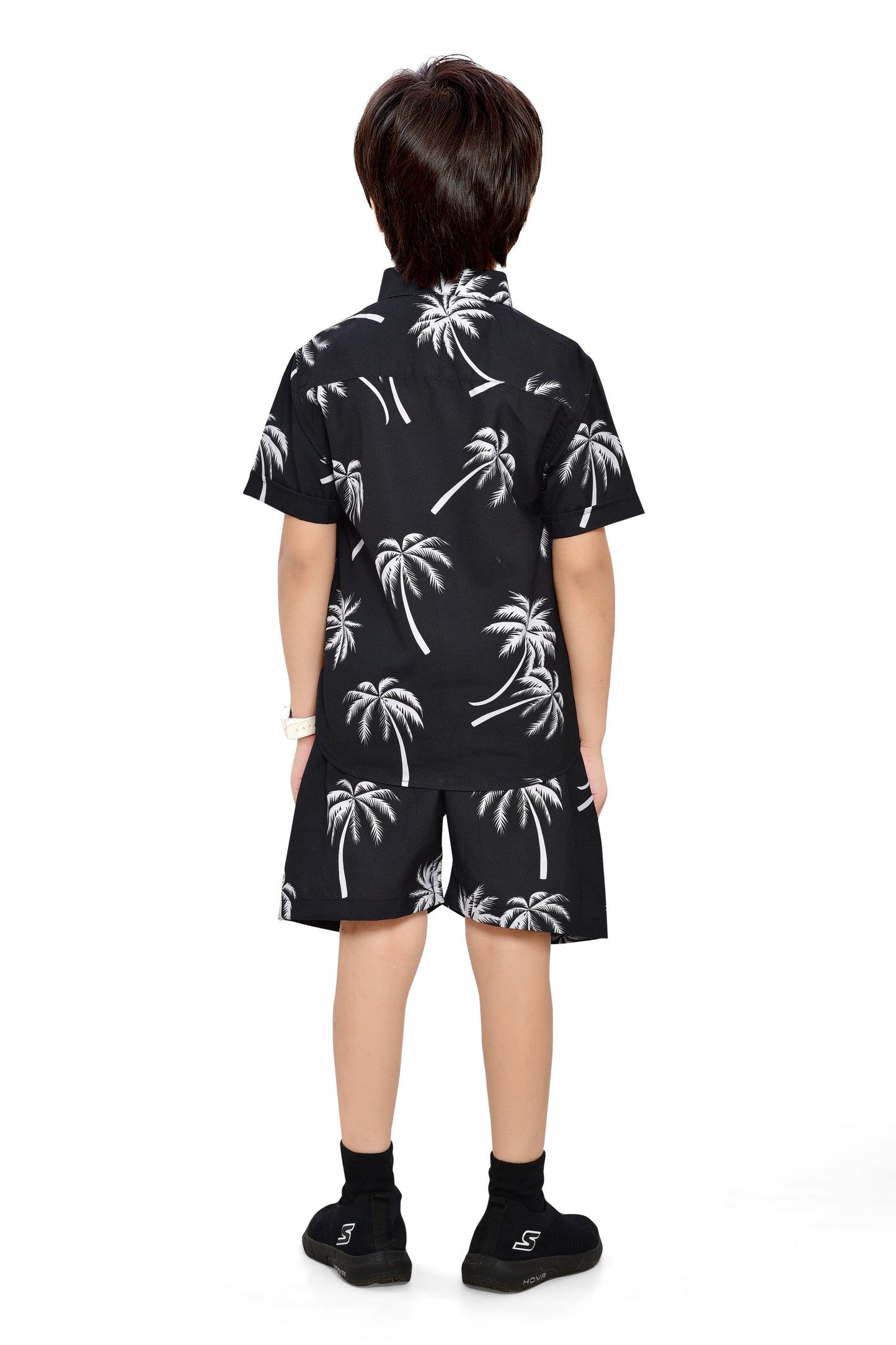 Summer Style Coconut Tree Printed Black Co-Ord Set for Boys - Back