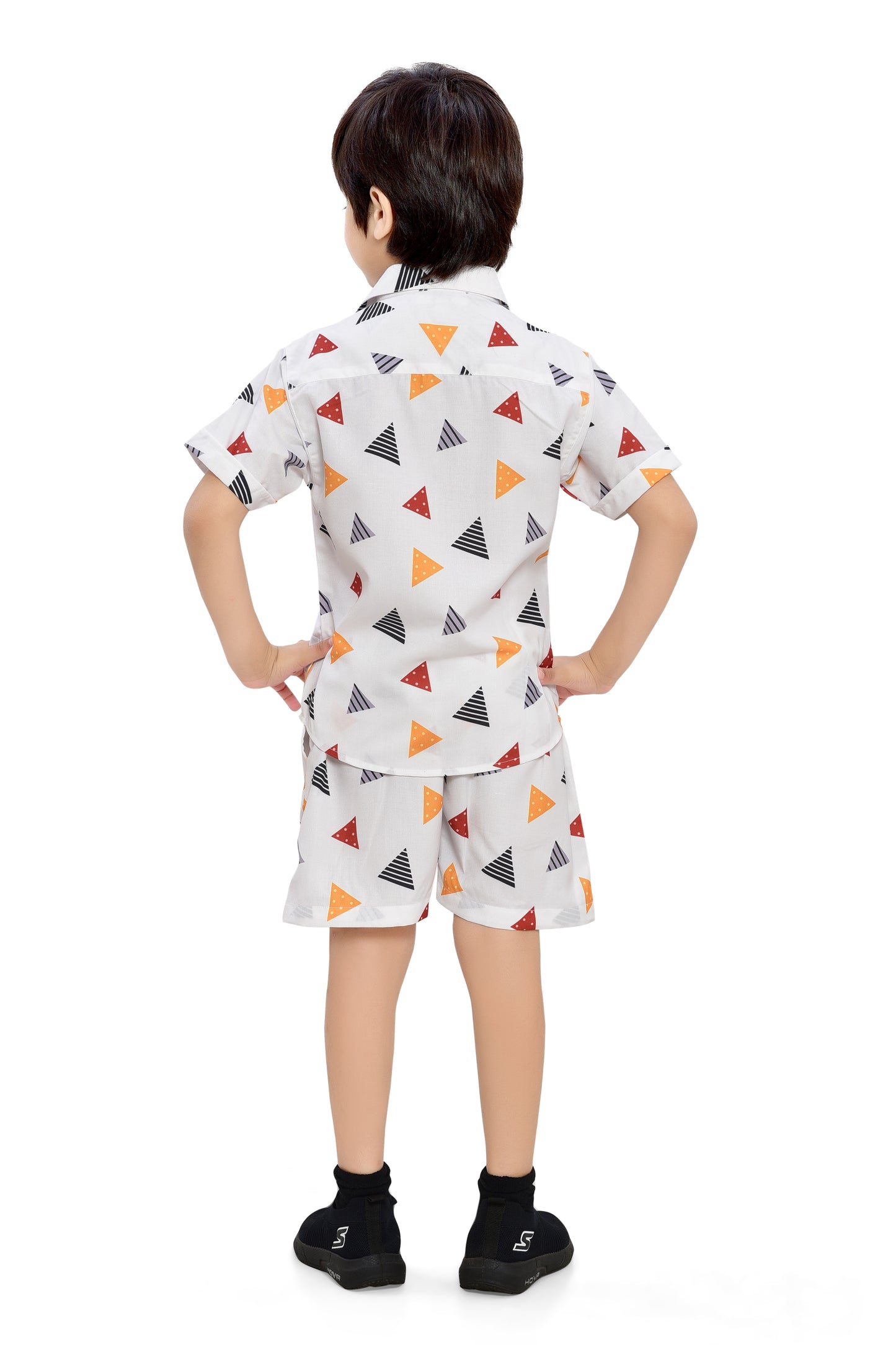 Triangle Pirnted White Summer Co-Ord Set for Boys -Back
