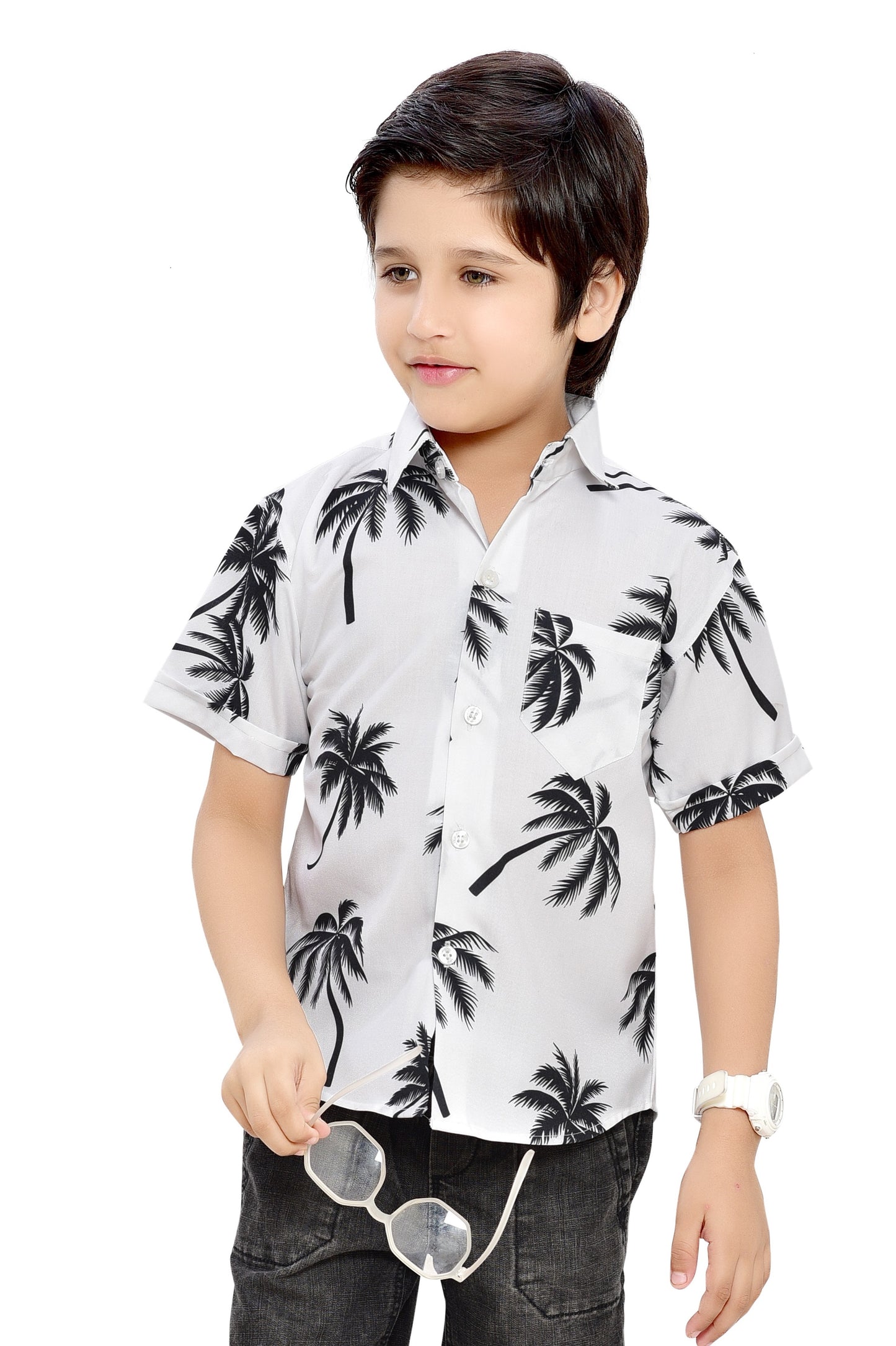 Tropical Coconut Printed White Cotton Half Sleeve Shirt - Club96