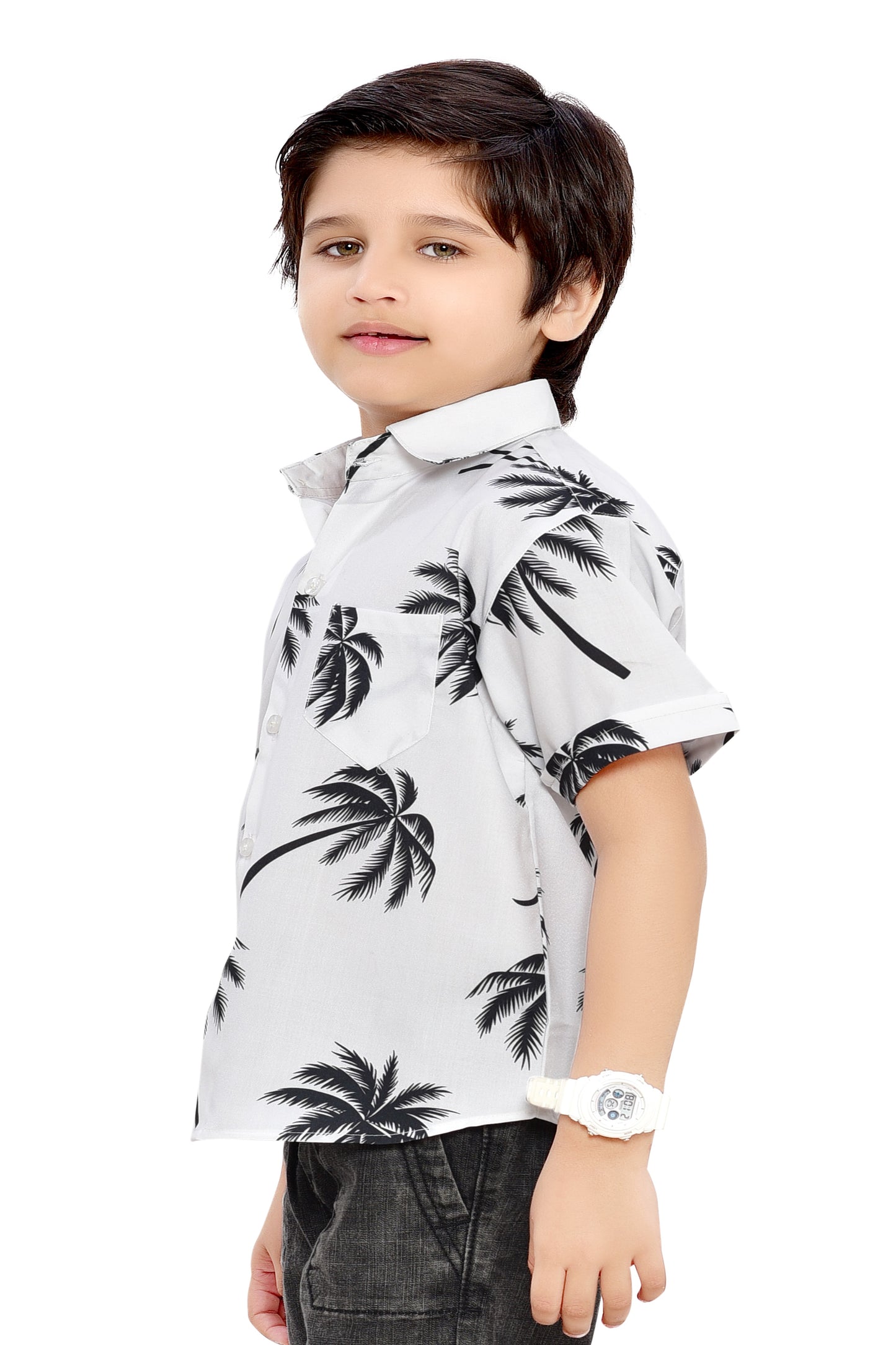Tropical Coconut Printed White Cotton Half Sleeve Shirt - Stylist Shirt
