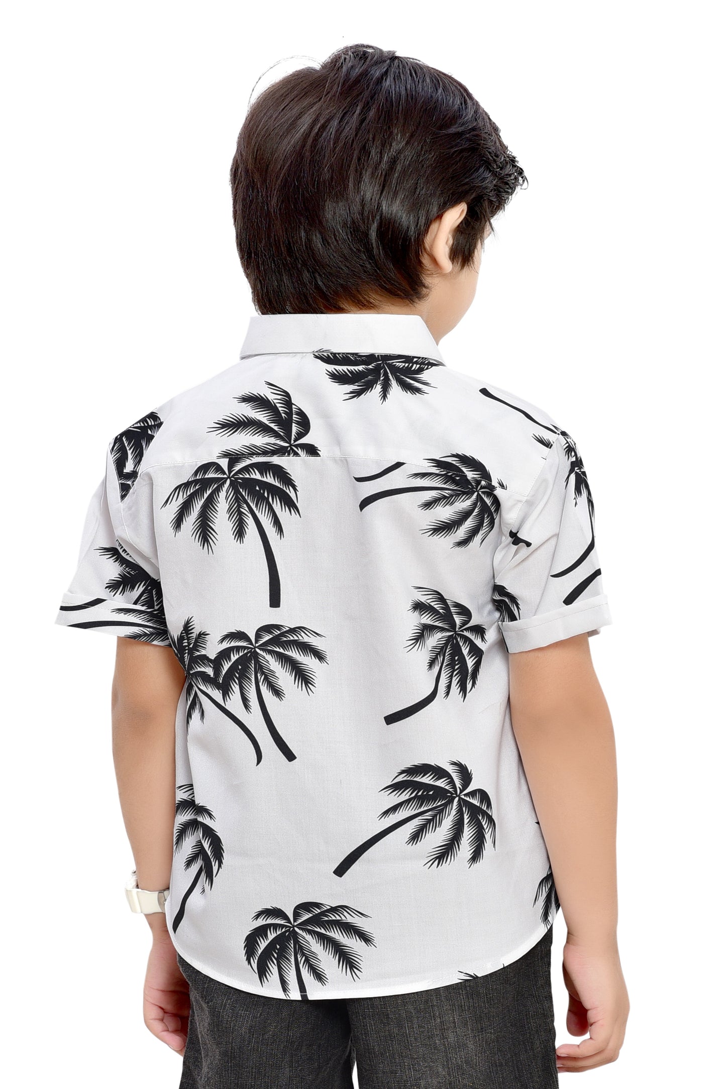 Tropical Coconut Printed White Cotton Half Sleeve Shirt - Back
