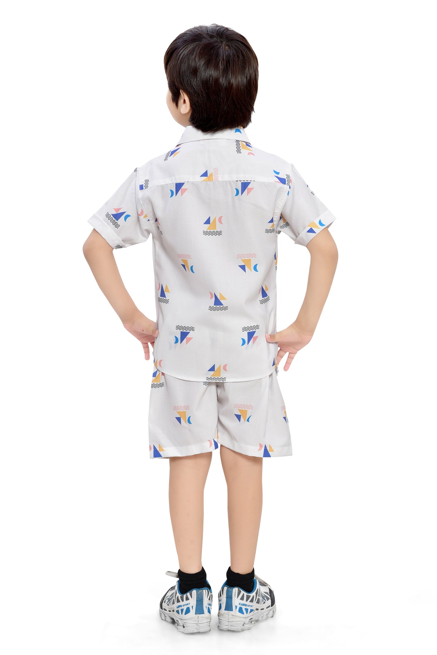 White Beach Weaves Printed Boys Cotton Co-Ord Set - Back