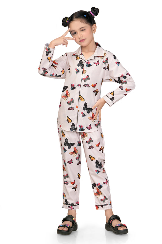 White-Butterfly-Print-Girl-Nightsuit-Set-SideView