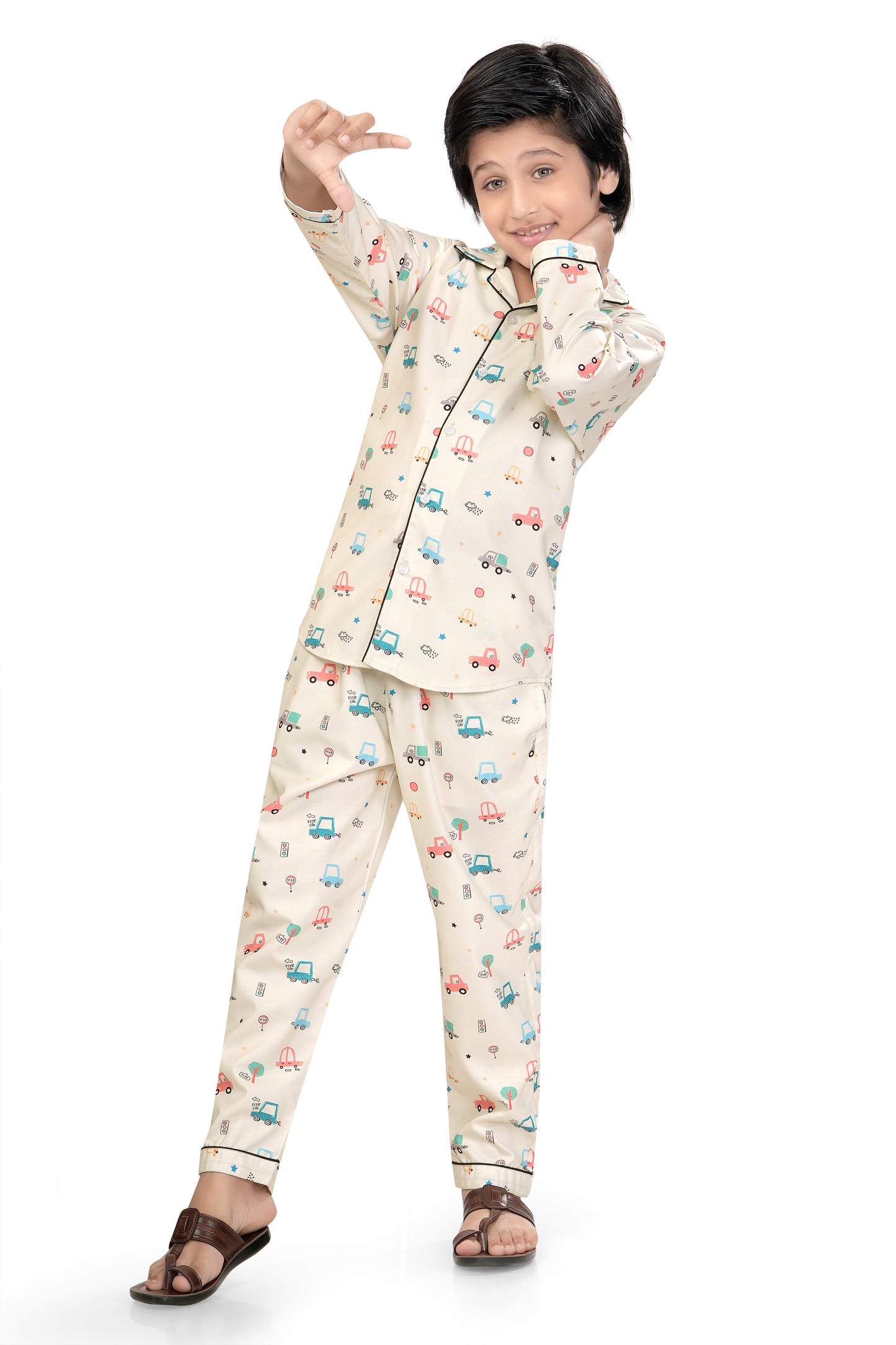 White-Car-Printed-Boys-Night-suit-Set-Stylish