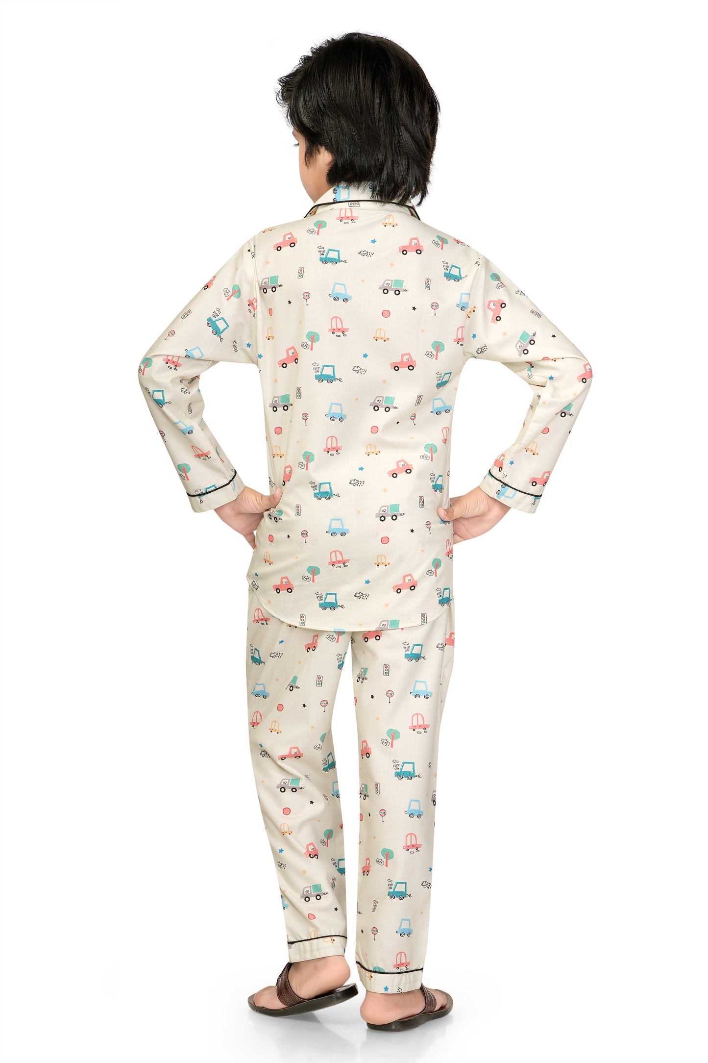 White-Car-Printed-Boys-Night-suit-Set-BackView