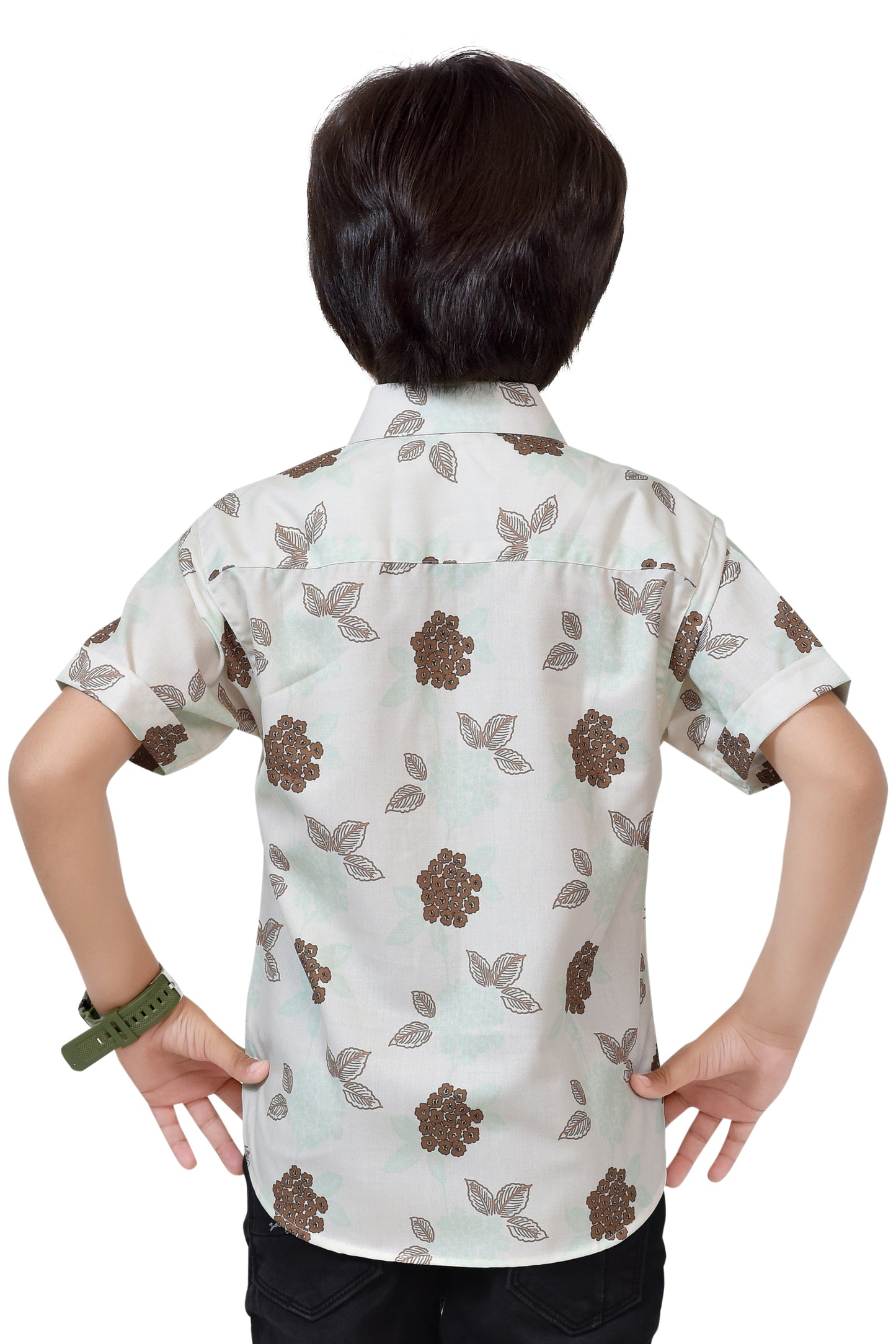 White Floral Printed Pure Cotton Half Shirt For Boys – Back