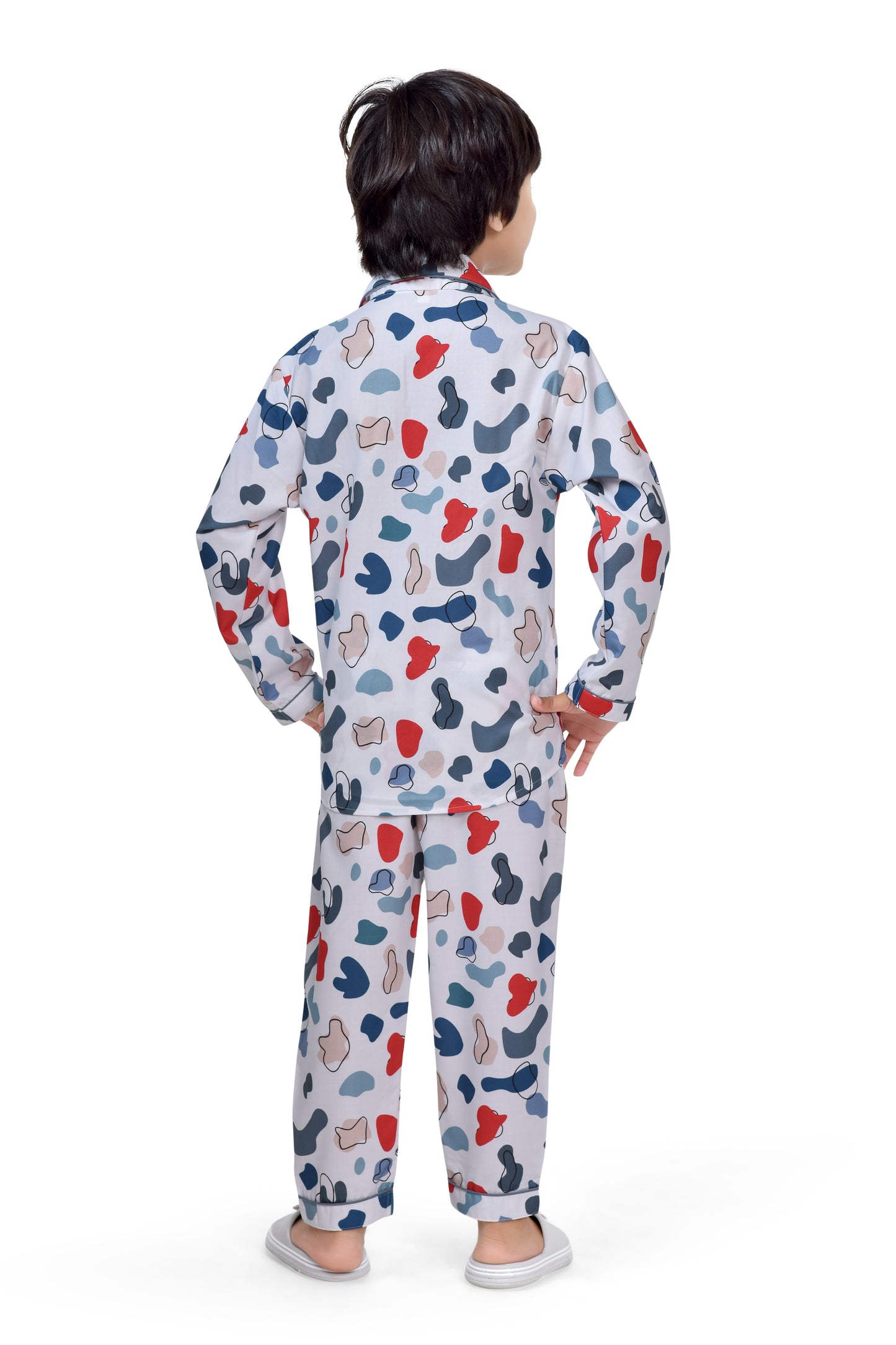 White Paint Splash Printed Fullsleeve Nightsuit - Back
