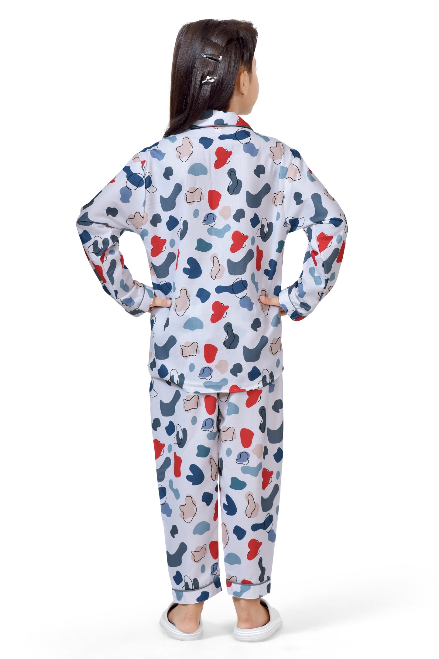 White Paint Splash Printed Girls Nightsuit Set - Back