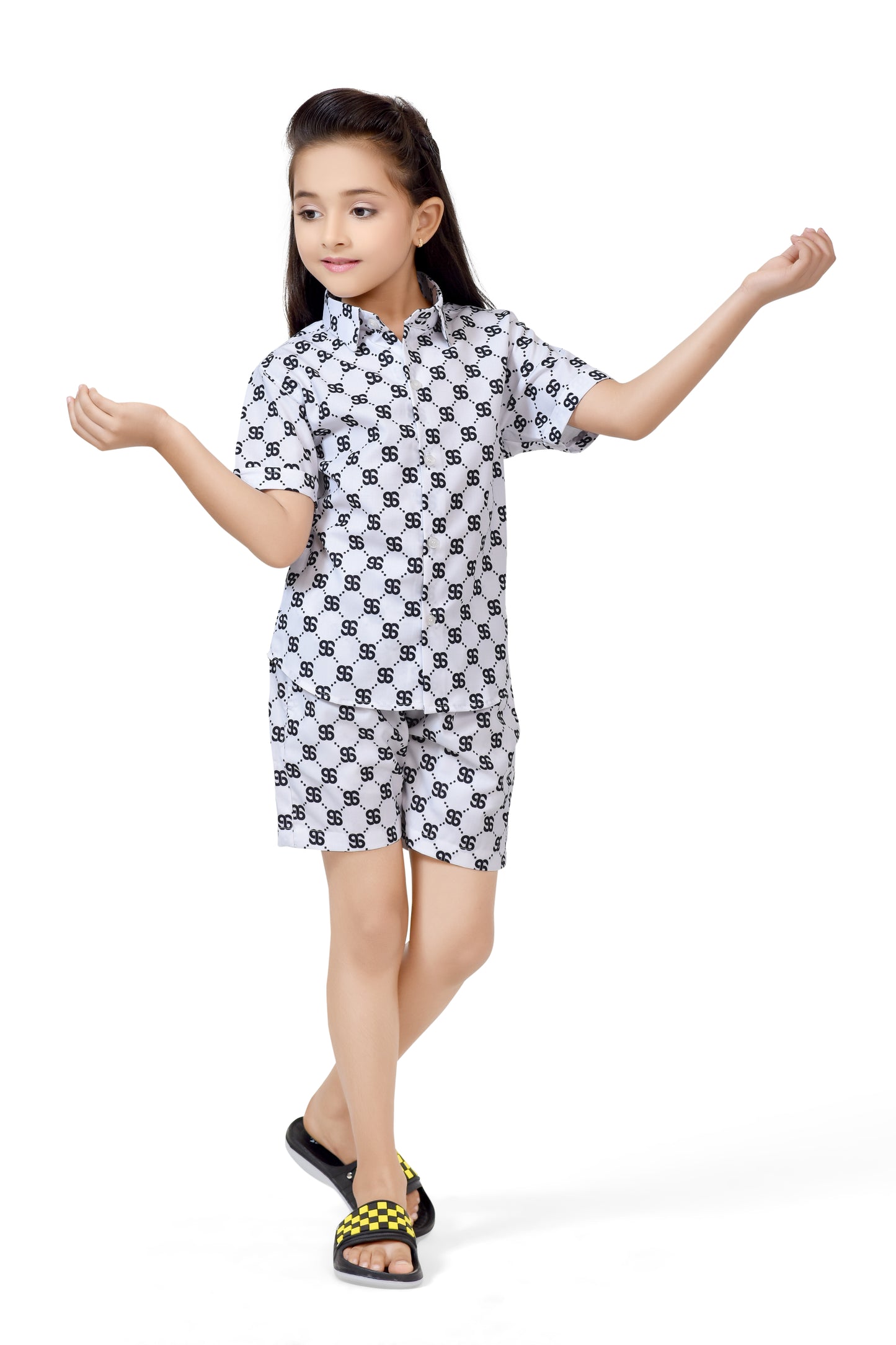 White Text Printed Girls Summer Cotton Co-Ord Set - Club96
