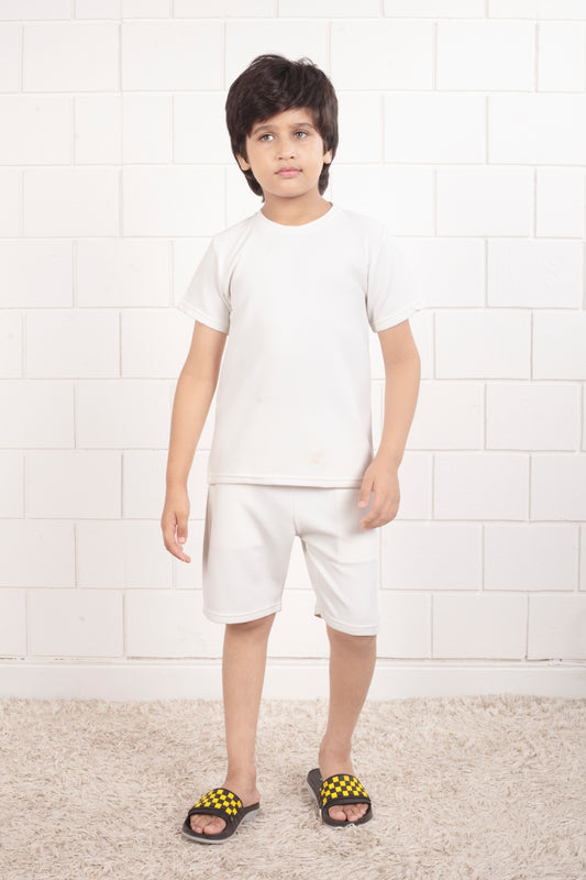 White_color_Pure_cotton_waffle_shorts_co_ord_set - Front