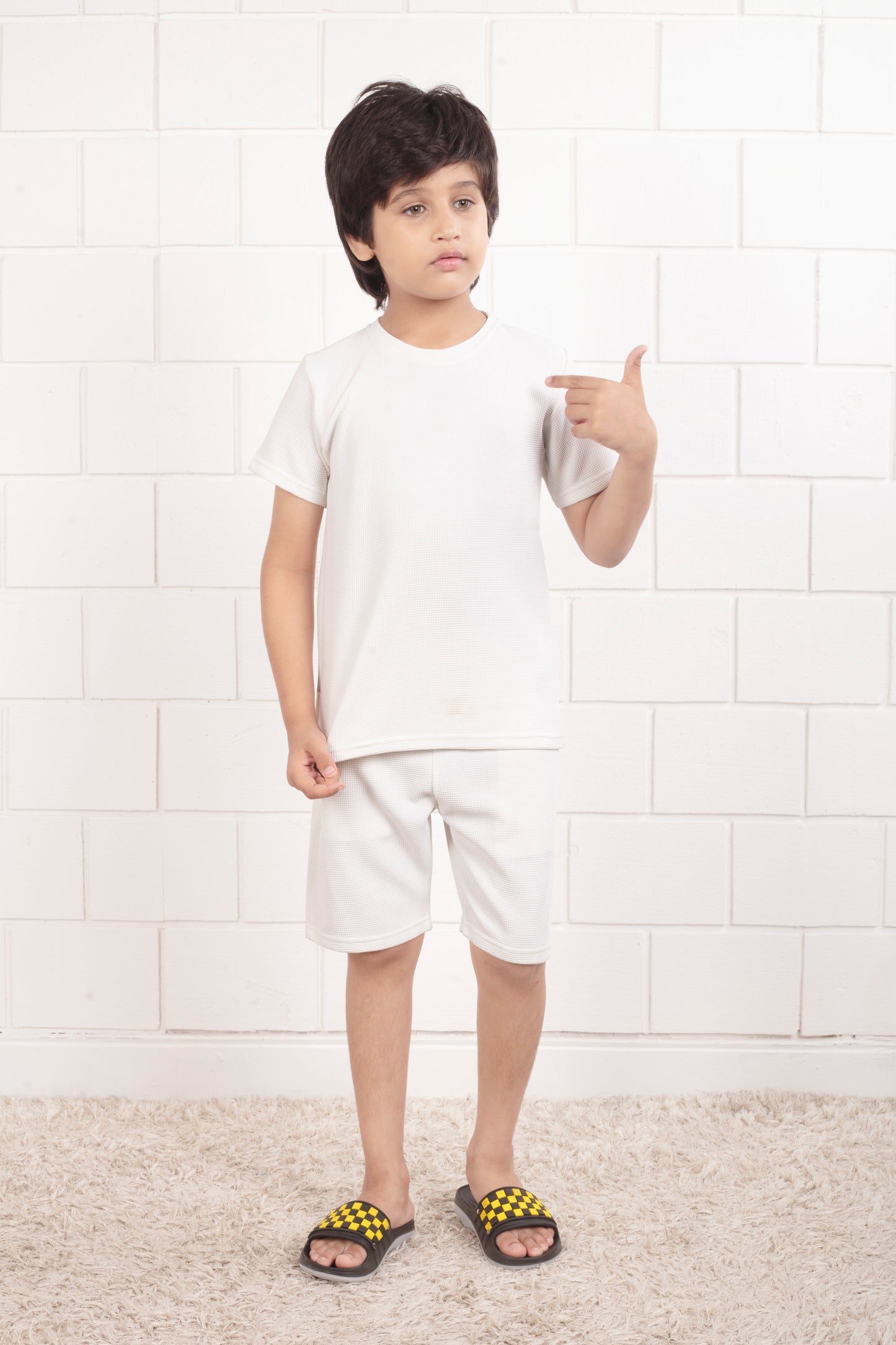 White_color_Pure_cotton_waffle_shorts_co_ord_set - Stylish