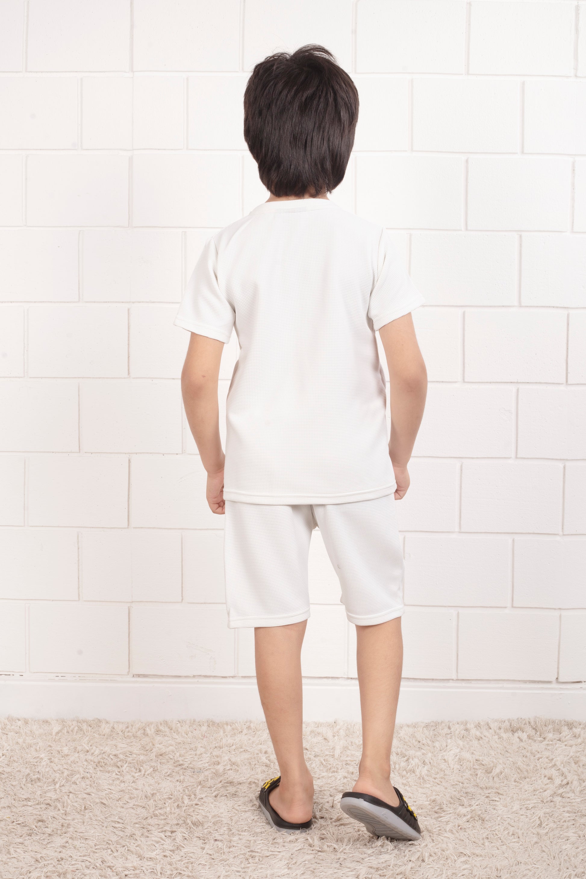 White_color_Pure_cotton_waffle_shorts_co_ord_set - BackView