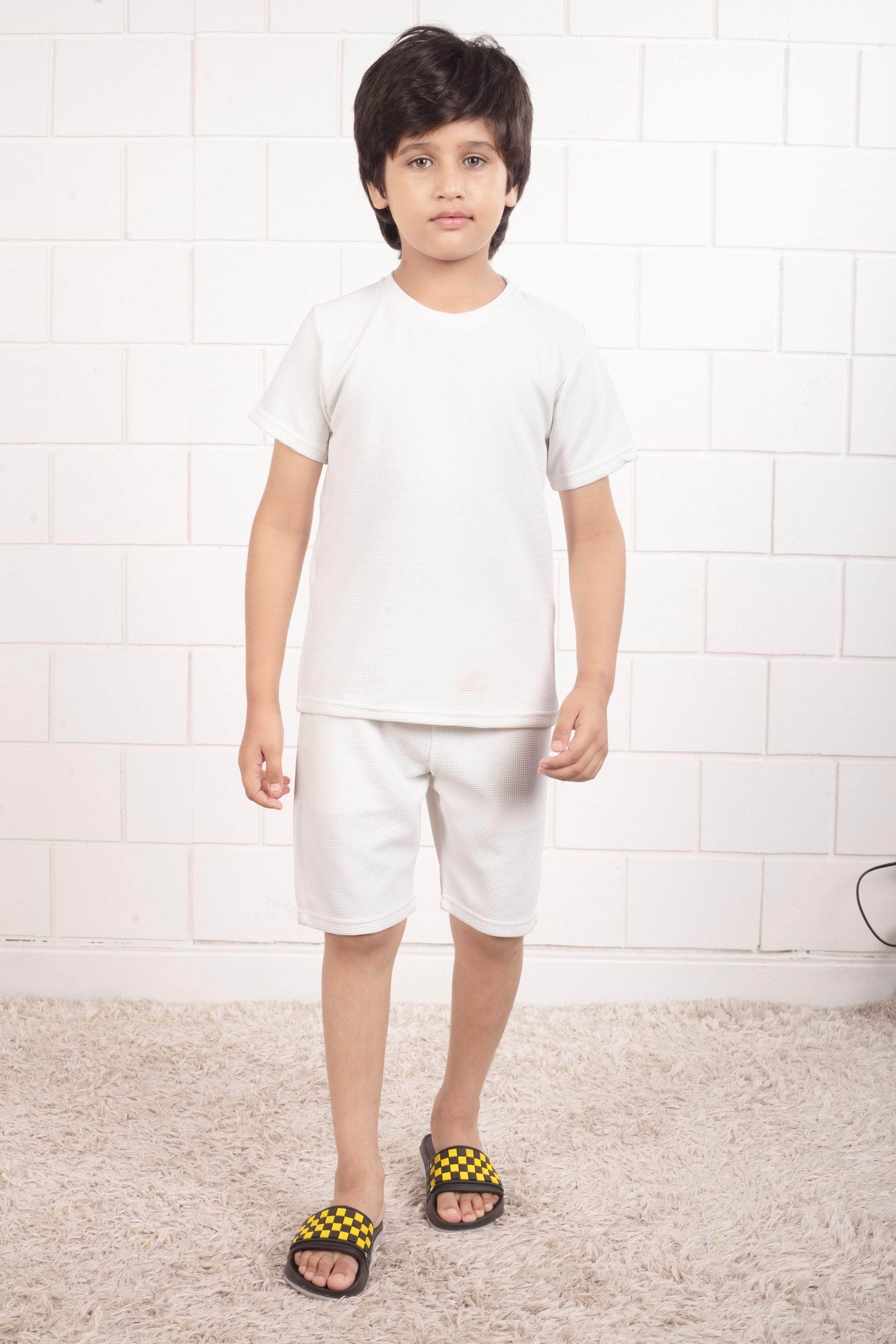 White_color_Pure_cotton_waffle_shorts_co_ord_set - Stylist