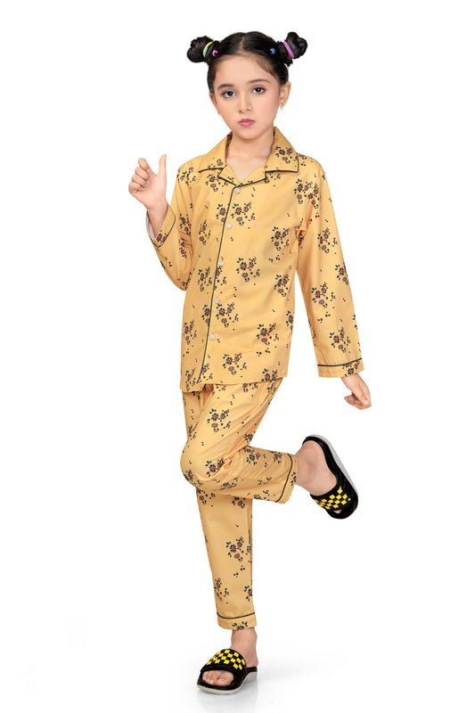 Yellow-Flower-Printed-Cotton-Nightsuit-Set-Sideview