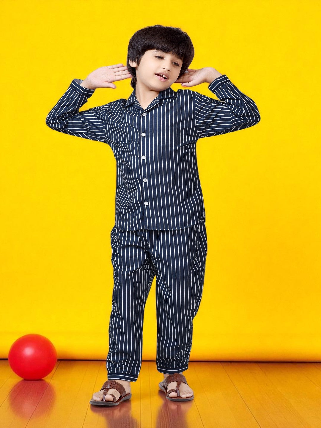 Classic Black and White Striped Printed Cotton Boys Night Suit