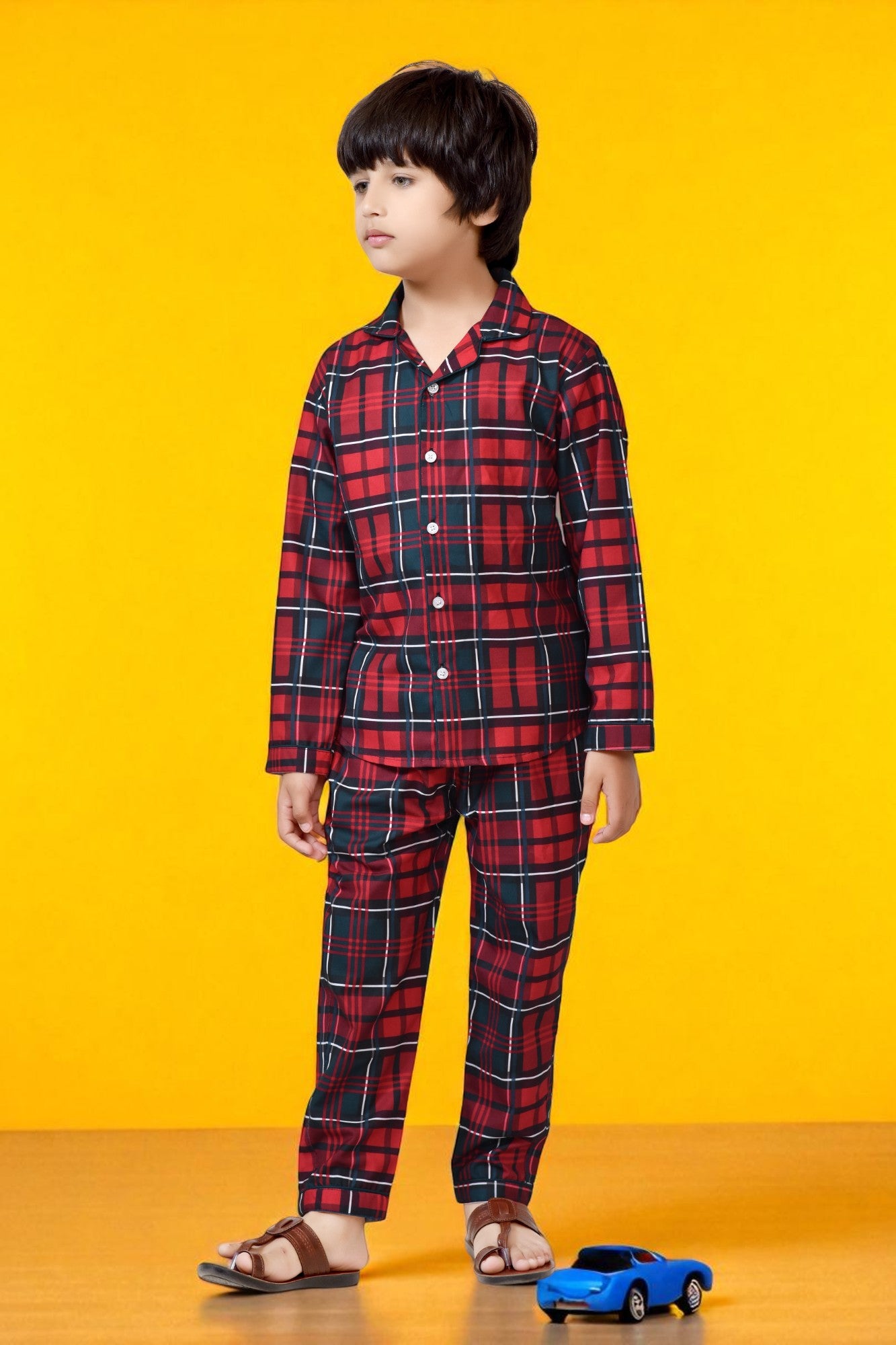 Buy Classic Red and Black Christmas Theme Boys Night Suit Online