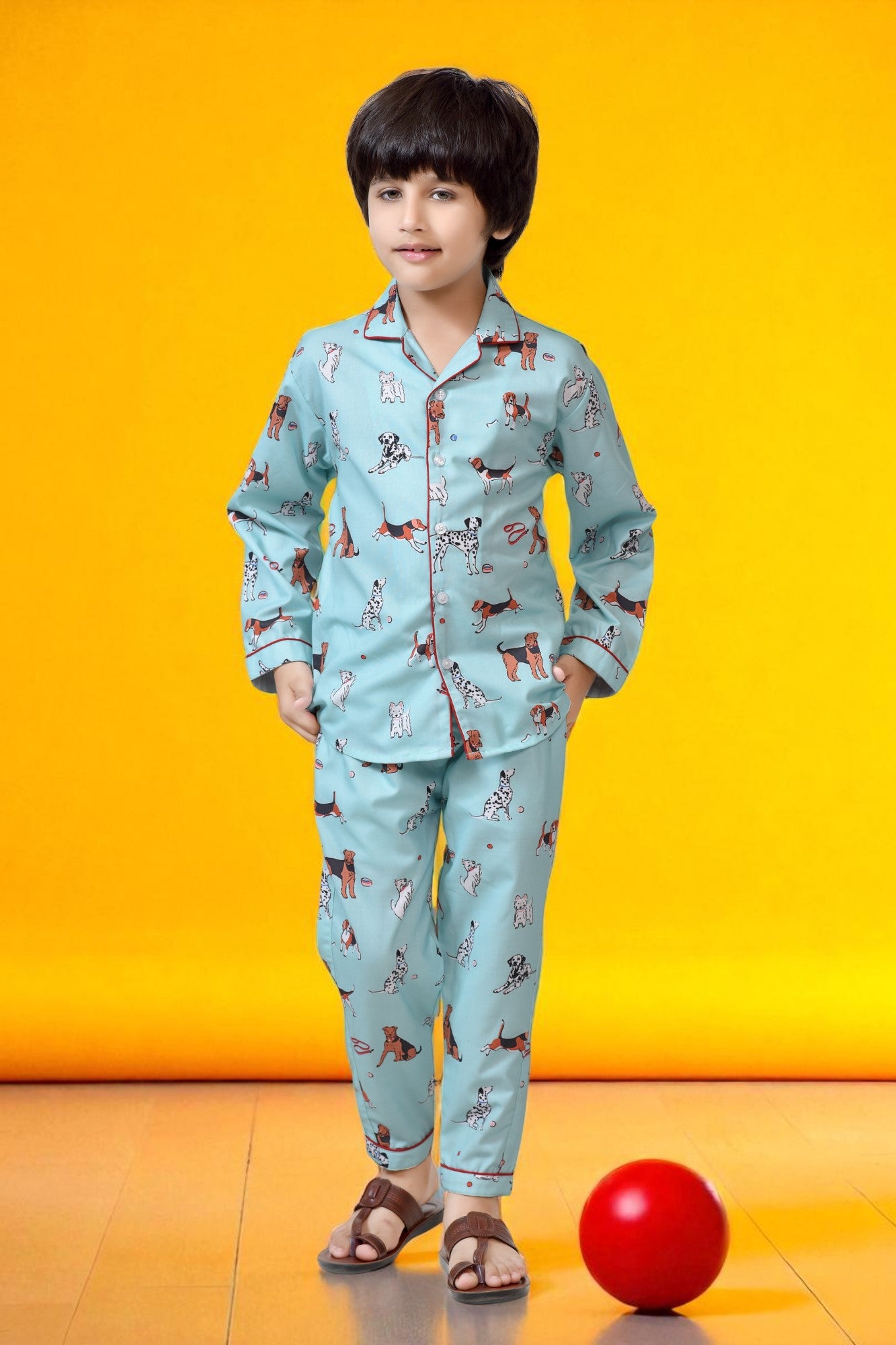 Buy Sky Blue Color Puppy Printed Cotton Boys Night Dress Online