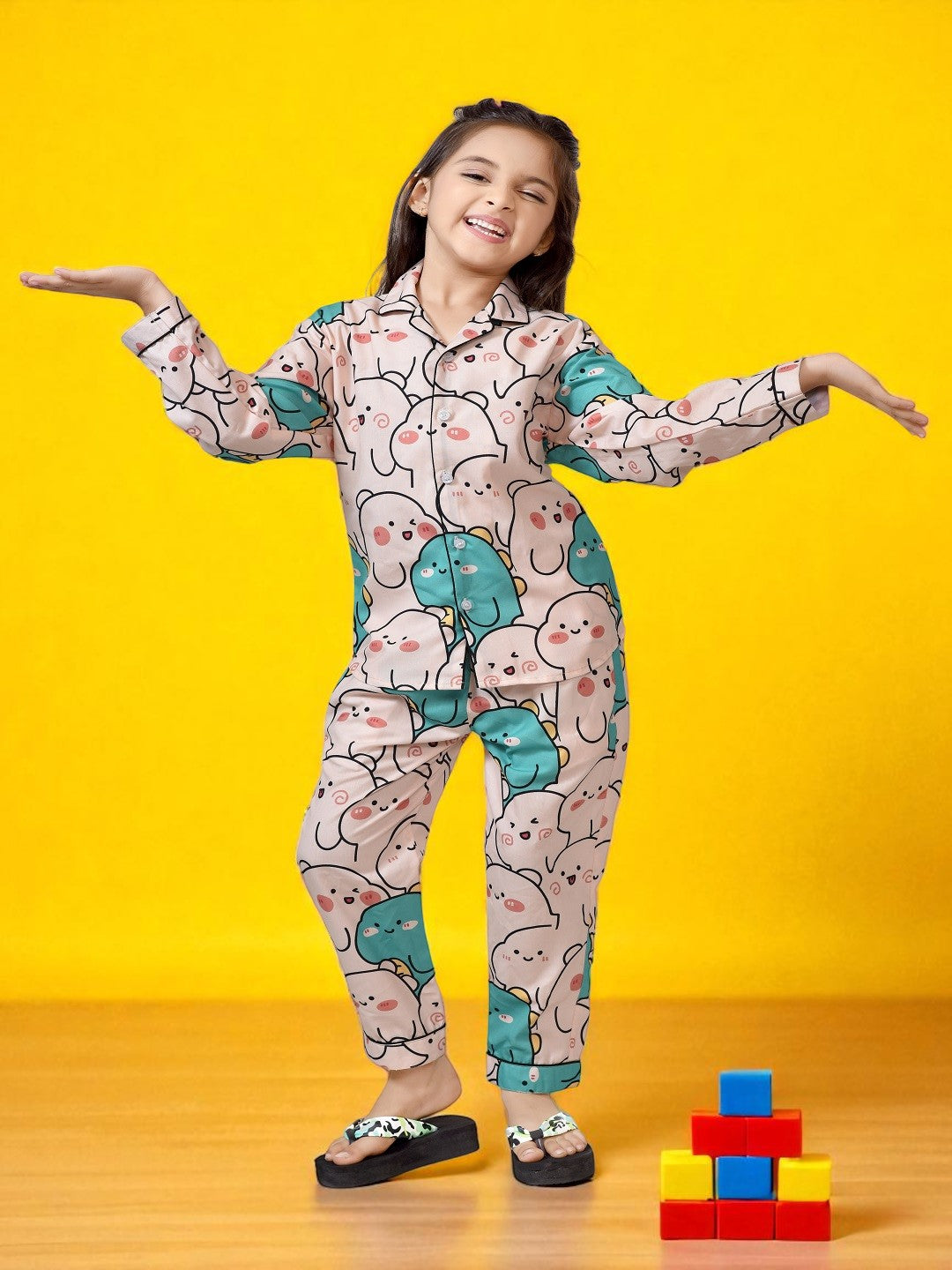 Buy Kawai Style Cartoon Girls Peach Cotton Nightsuit Online