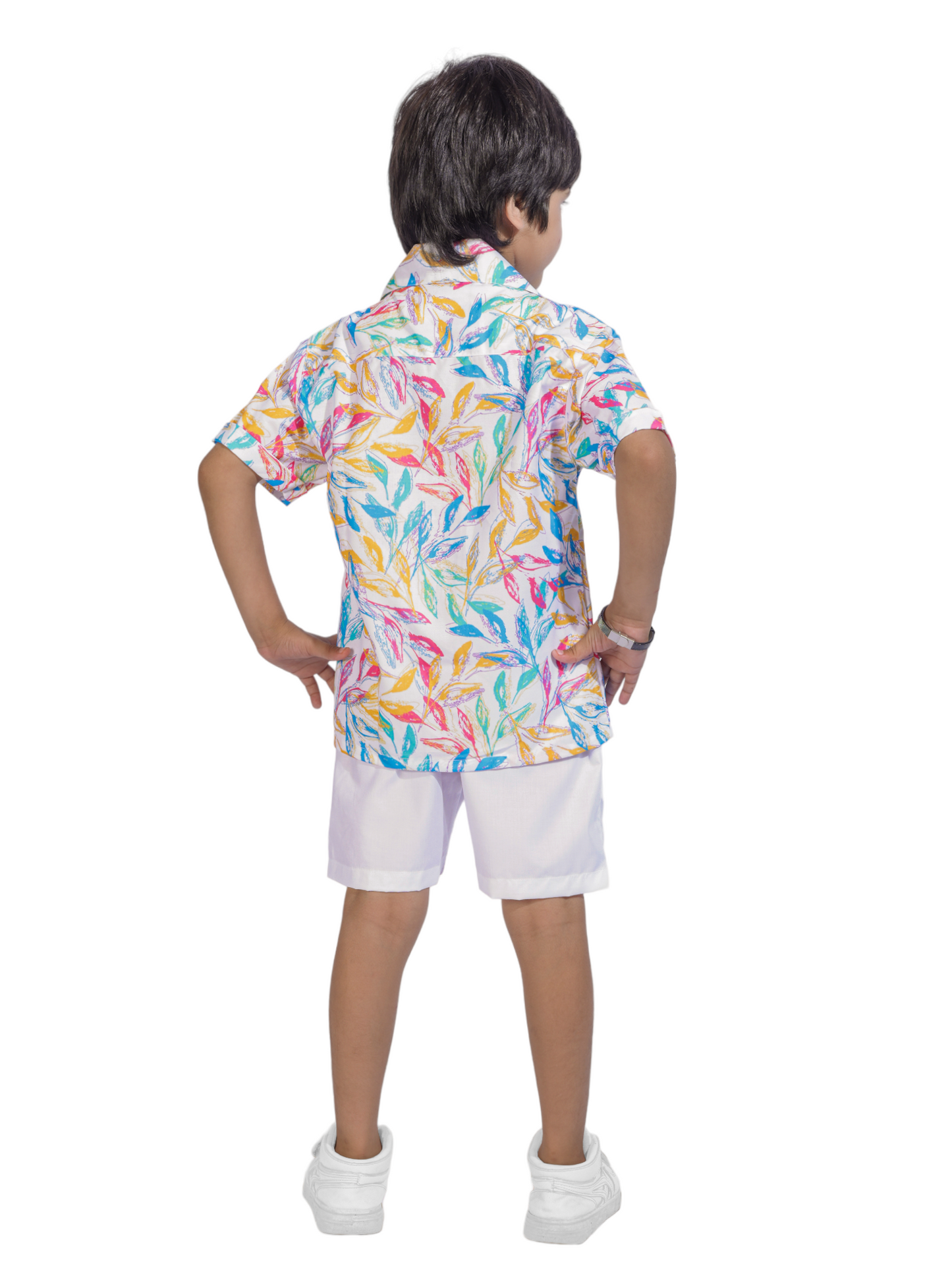 Leaf Shadow Digital printed Shirt with White solid Shorts