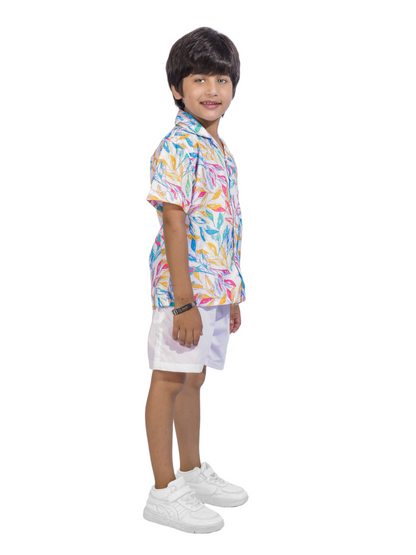 Leaf Shadow Digital printed Shirt with White solid Shorts