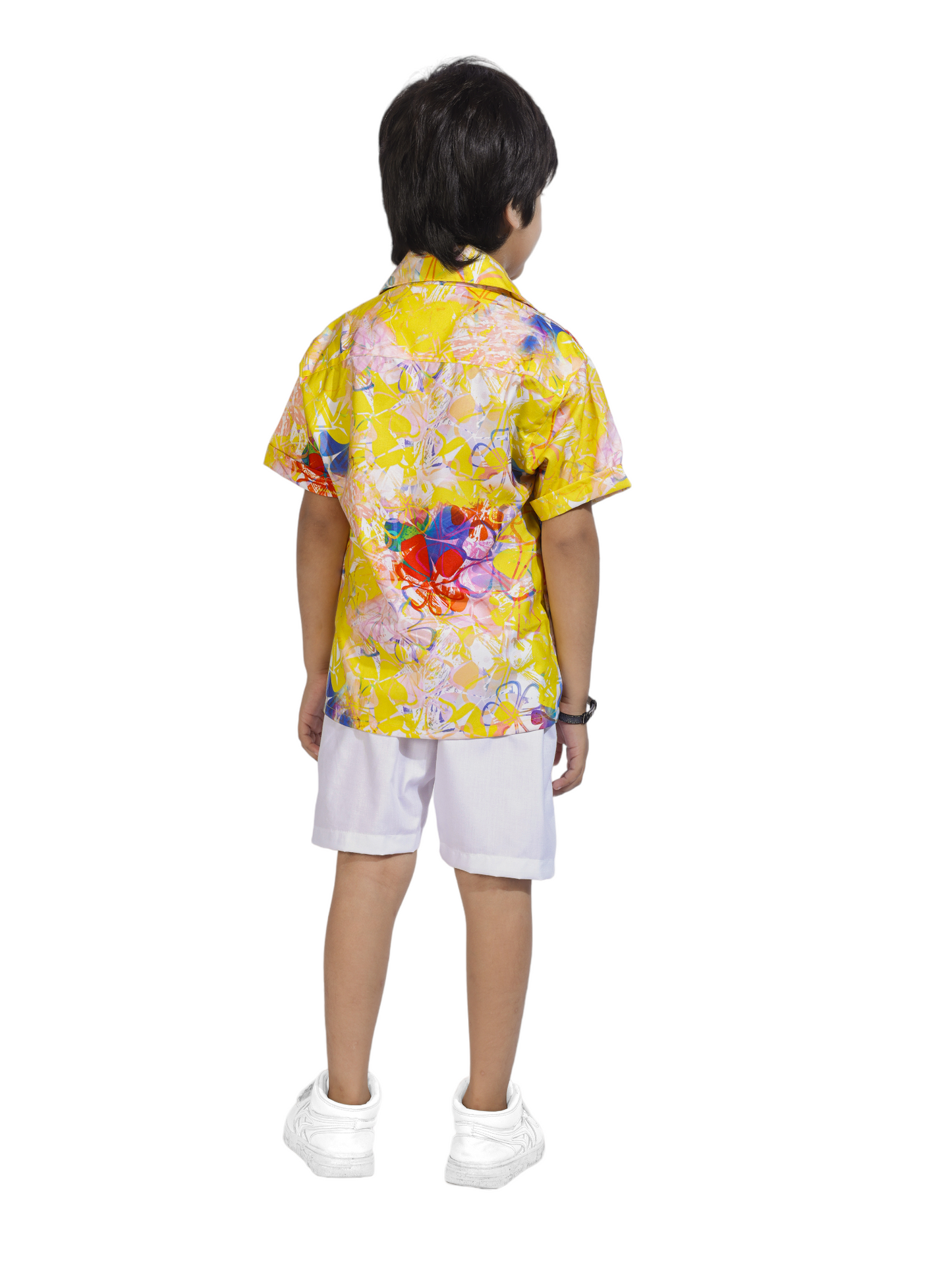 Stencil floral Digital printed Shirt with White solid Shorts