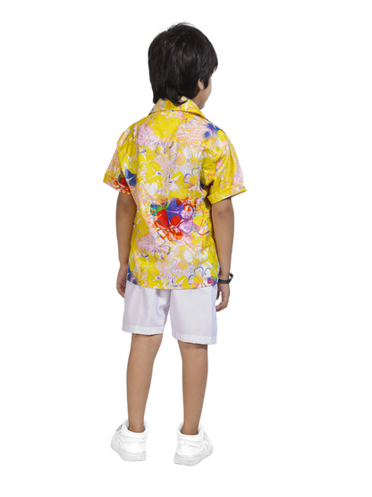 Stencil floral Digital printed Shirt with White solid Shorts