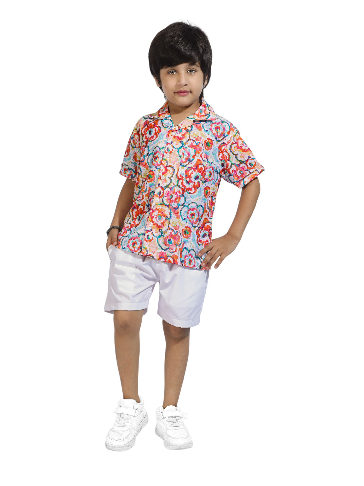 Flower Lush Digital printed Shirt with White solid Shorts