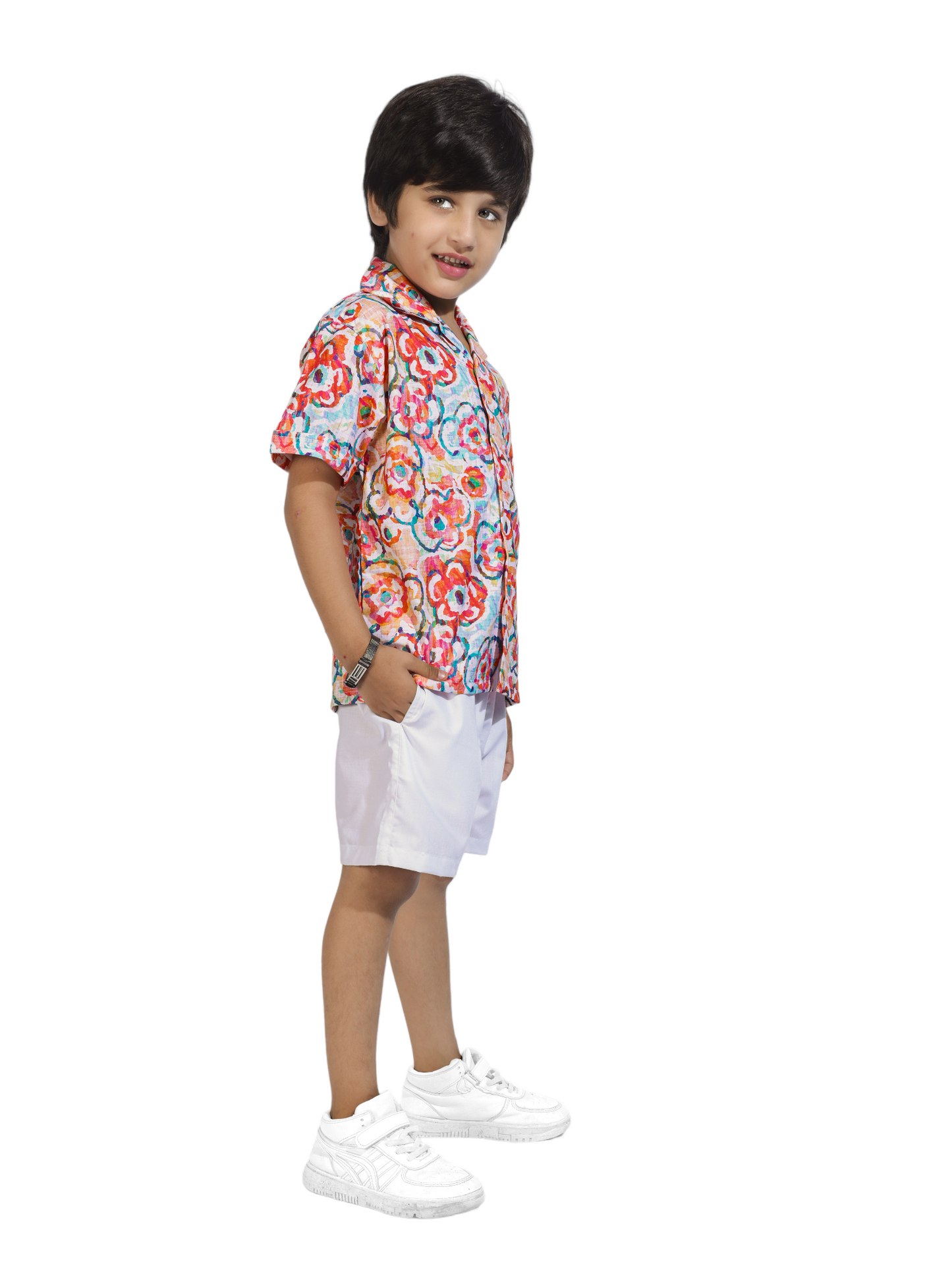 Flower Lush Digital printed Shirt with White solid Shorts