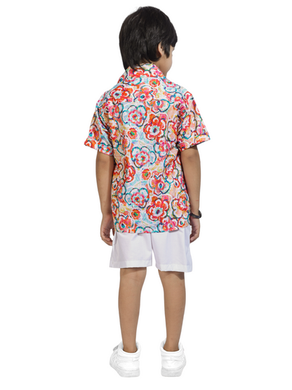 Flower Lush Digital printed Shirt with White solid Shorts