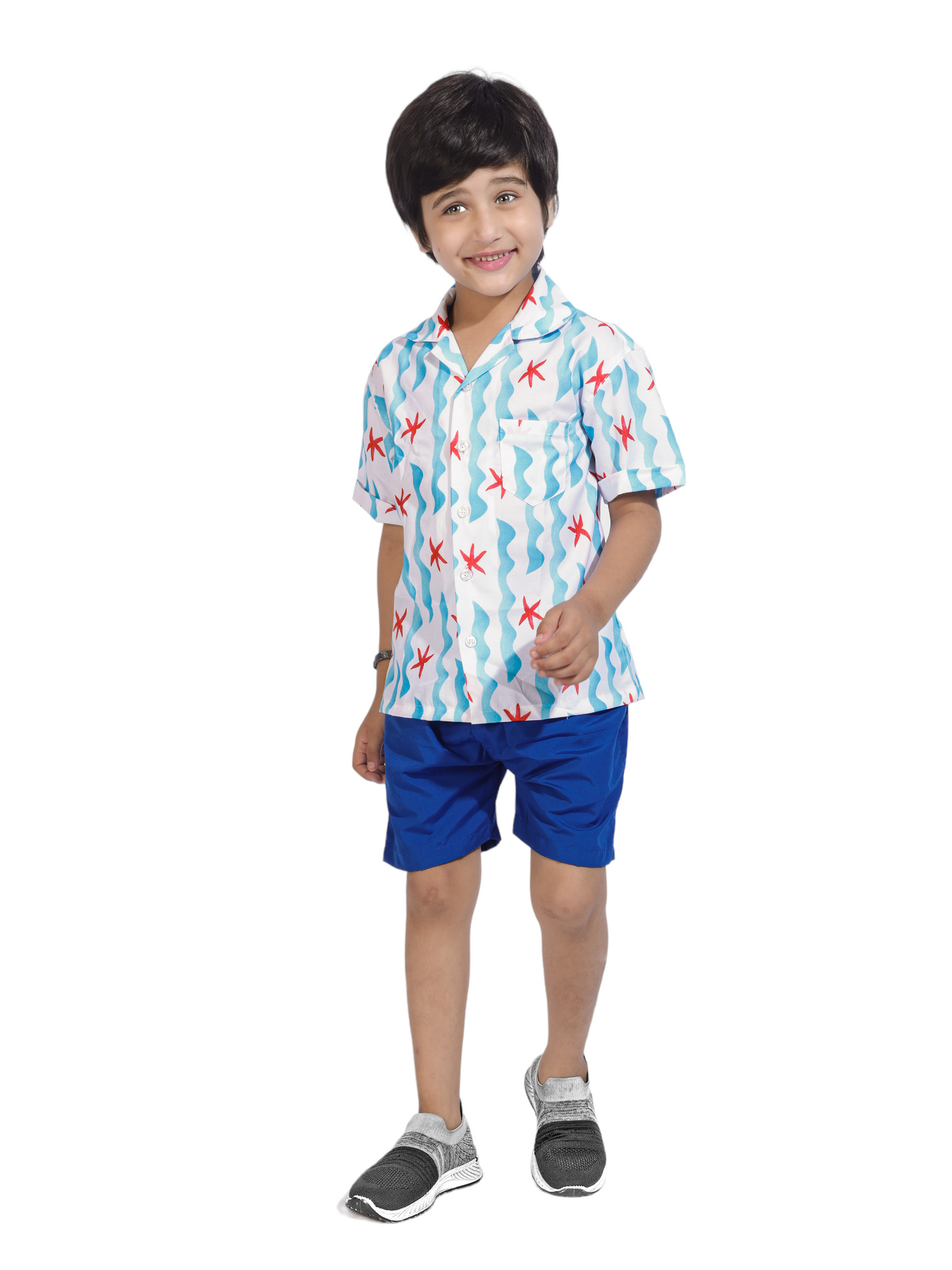 Starfish Digital printed Shirt with Blue solid Shorts