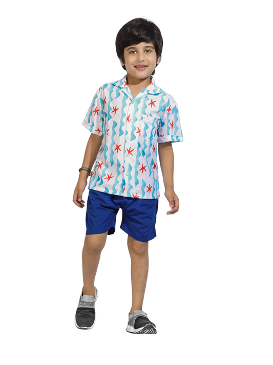 Starfish Digital printed Shirt with Blue solid Shorts