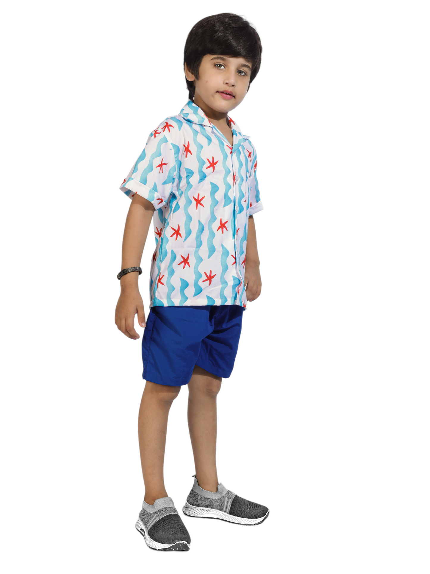 Starfish Digital printed Shirt with Blue solid Shorts