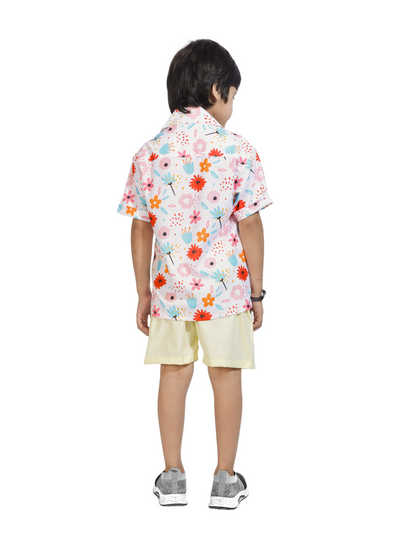 Tulip Flower Digital printed Shirt with Yellow solid Shorts