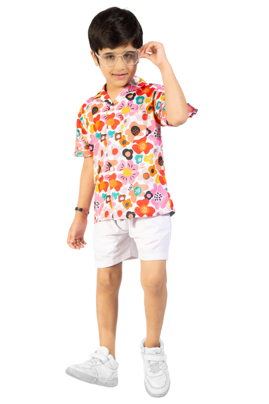 Max Flower Digital printed Shirt with White solid Shorts