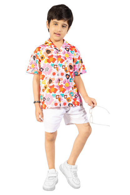 Max Flower Digital printed Shirt with White solid Shorts