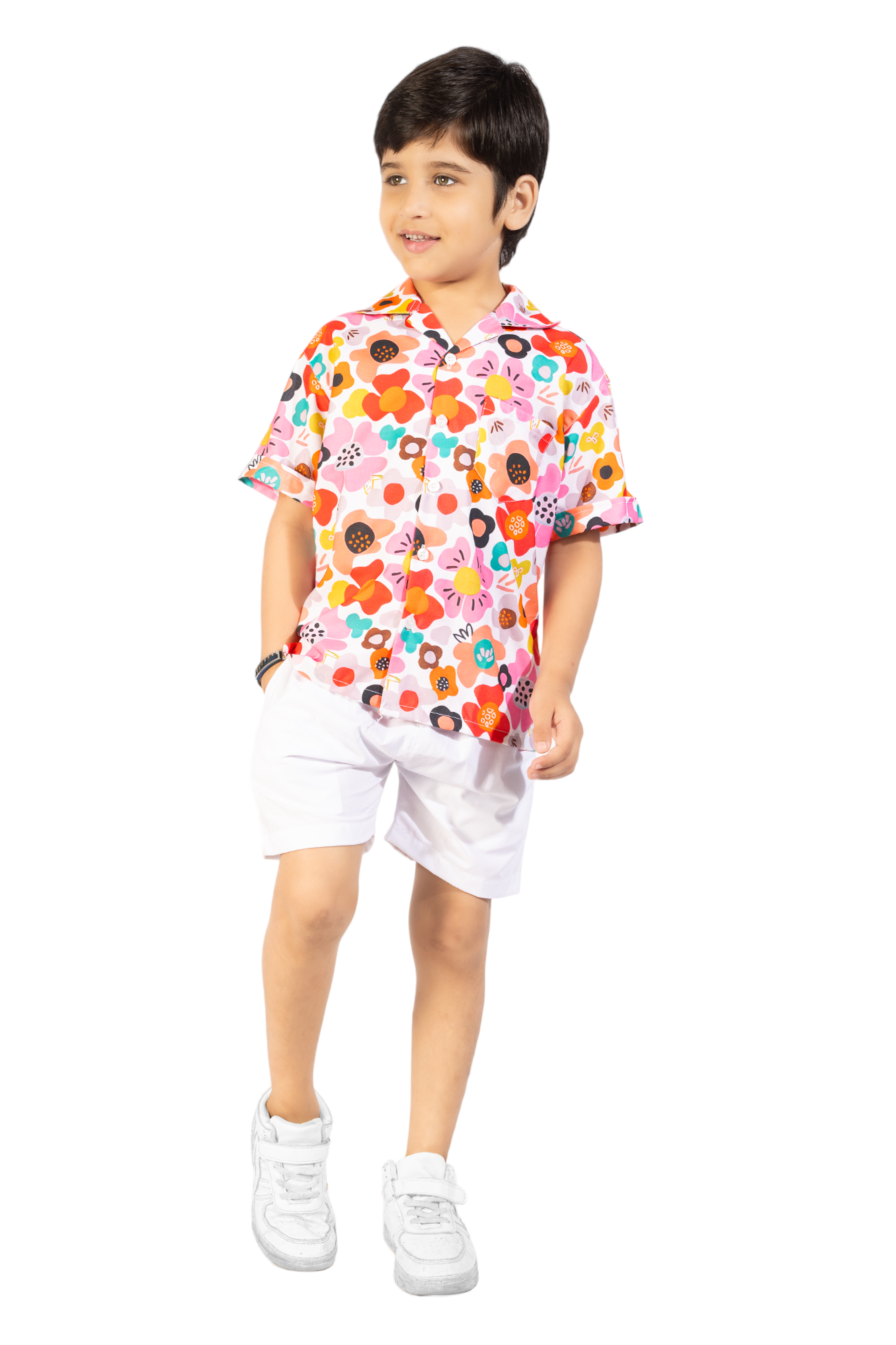 Max Flower Digital printed Shirt with White solid Shorts