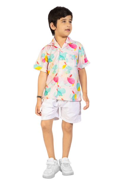 Half Apple Digital printed Shirt with White solid Shorts