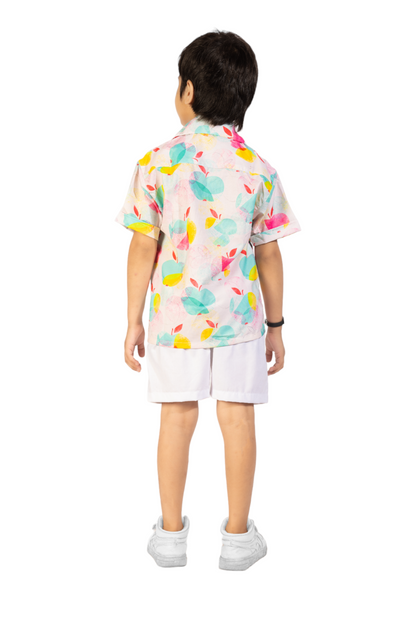 Half Apple Digital printed Shirt with White solid Shorts