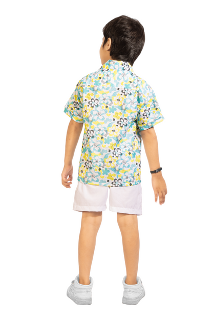 Reverse Flower Digital printed Shirt with White solid Shorts