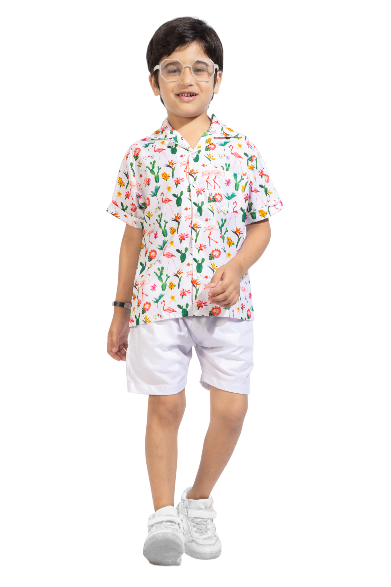 Flamingo Digital printed Shirt with White solid shorts