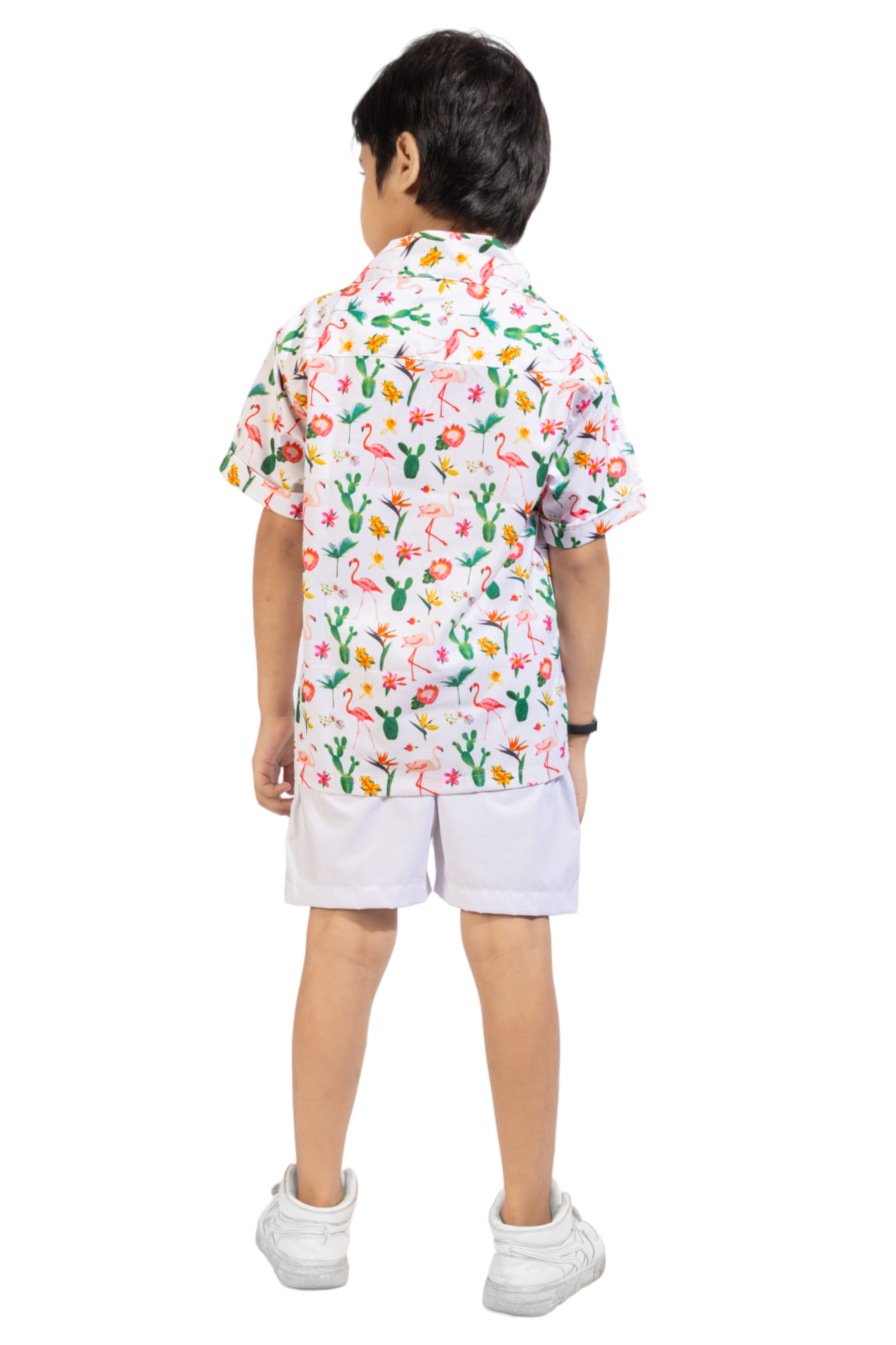 Flamingo Digital printed Shirt with White solid shorts